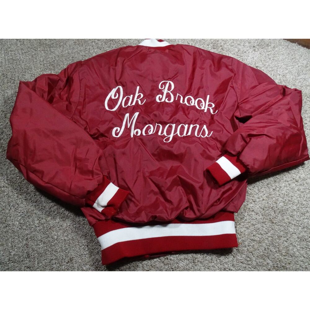 Vtg 80s/90s DeLong Oak Brook Morgans Equestrian Horse Farm Bomber Jacket Small